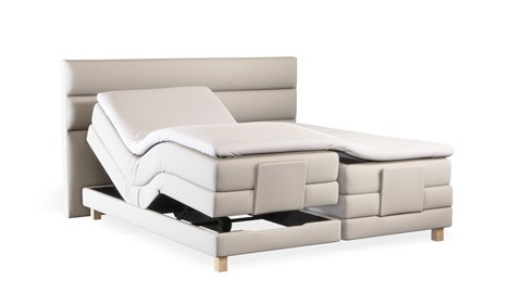 Boxspring Solid Lina verstelbaar met gestoffeerd matras, naturel