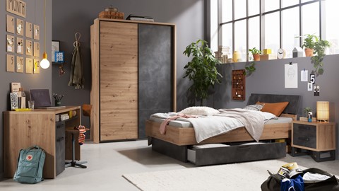 Bed Lafabrica, artisan oak/stone