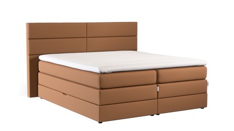 Opbergboxspring Pearl vlak met gestoffeerd matras, camel