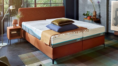 Boxspring Supreme Curves vlak met Slow Motion 2 matras, cognac