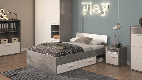 Bed Mipiace met 2 laden, concrete/white